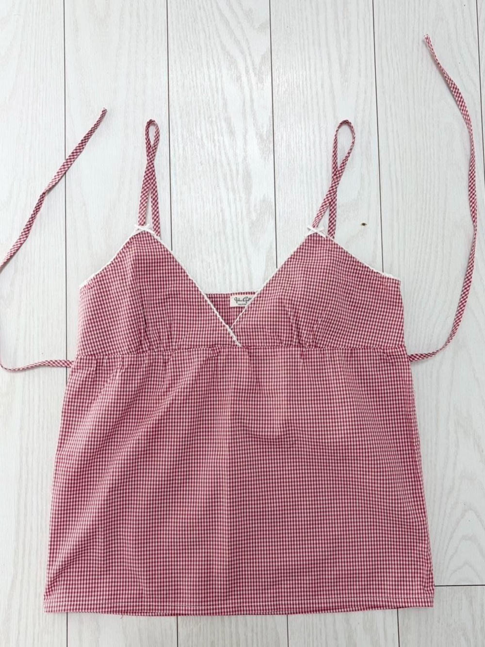 Brandy Melville pink and white gingham linen Tiffany tank